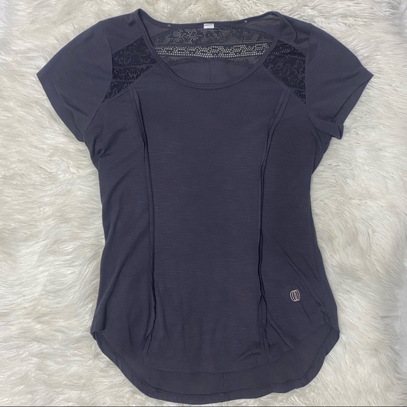 Marika | Lace Ruffle Detail Short Sleeve Activewear Tee Purple Gray Heather - Picture 4 of 14